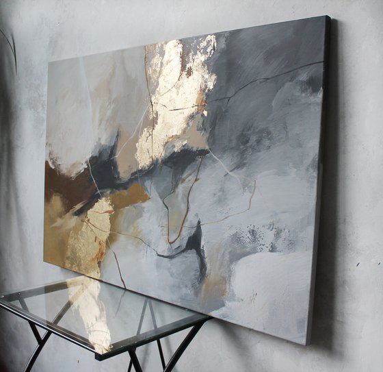 "Desert 2" Gray gold brown abstract art