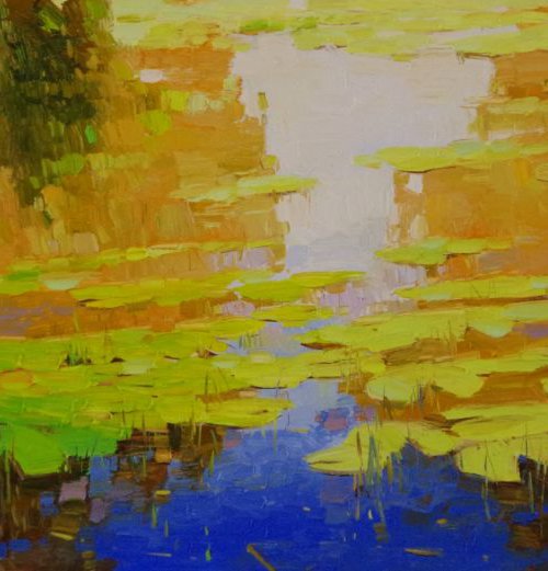 Water lilies - Autumn Palette Original oil Painting Handmade artwork One of a Kind Large Size by Vahe Yeremyan