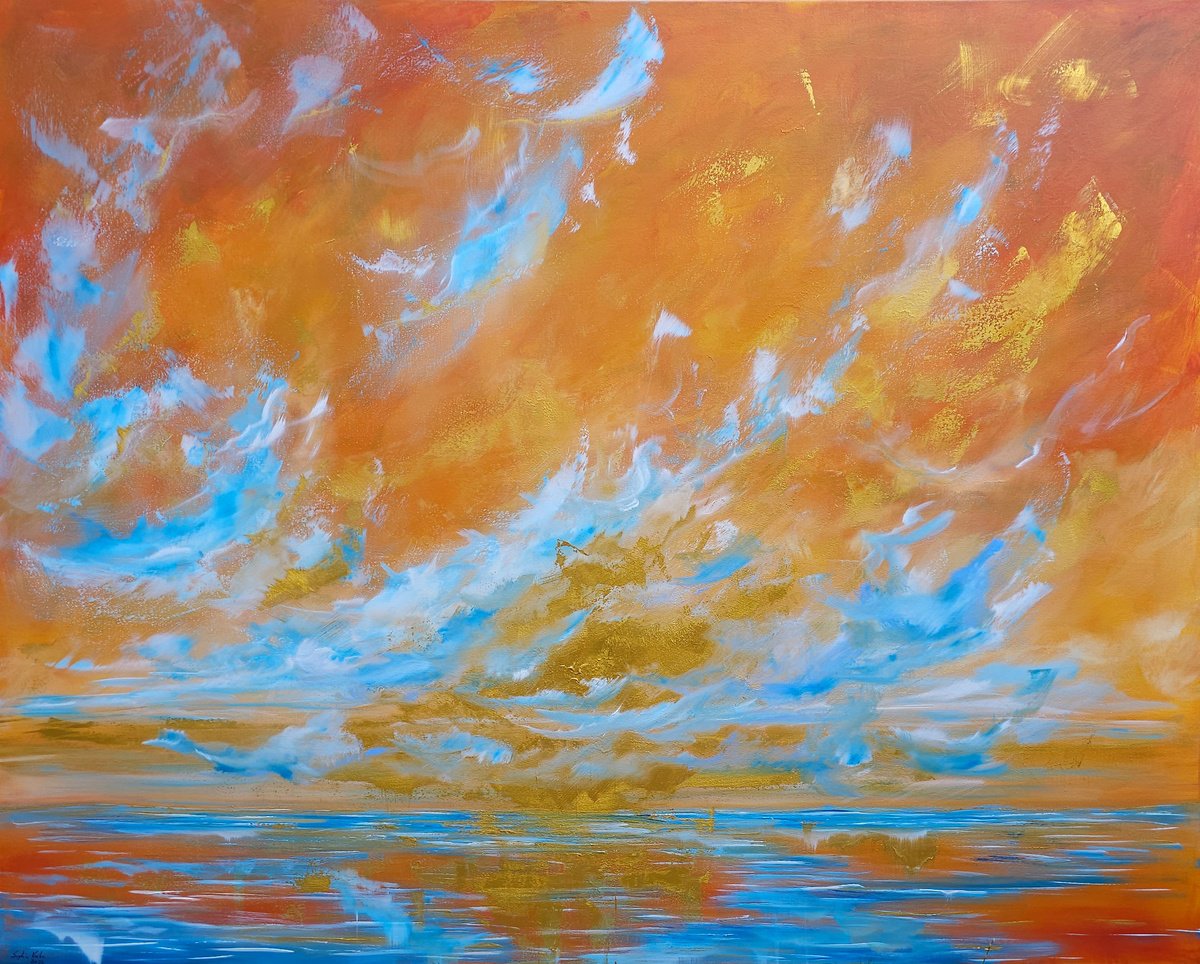 Expressive Landscape Acrylic Painting By Sophia Kuhn, 59 X 47", Golden Hour, Original Artwork