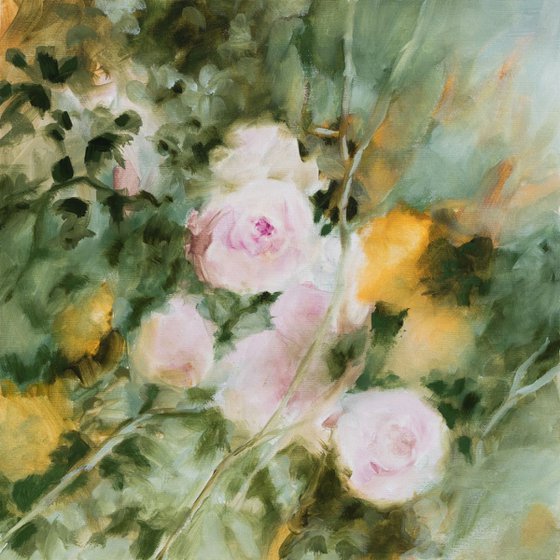 Sweet roses - Tribute to Renoir's impressionism - medium size 50X50 cm