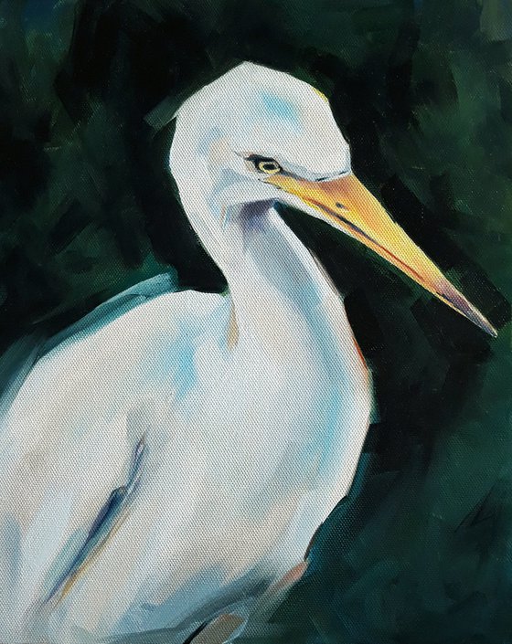 Cattle egret oil painting