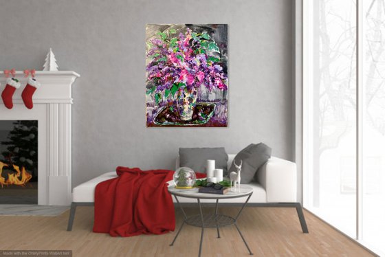 LILAC BOUQUET - Still Life with Lilac - Floral Art - Oil Painting - Gift Art - Beautiful Still Life - 100x80