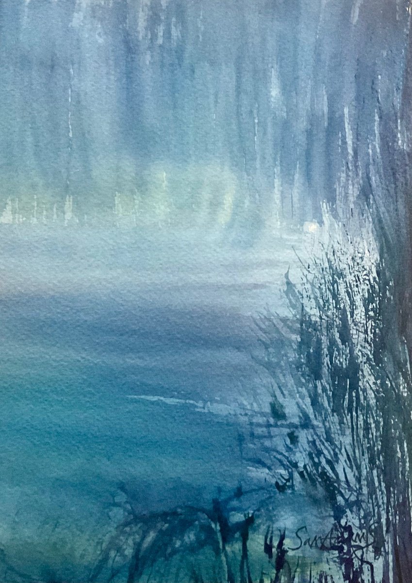 Expressive Watercolour , Misty Fonthill Lake, Wiltshire By Samantha Adams, 7 X 10, Artwork For Sale On Artfinder
