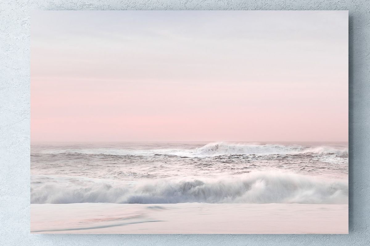 Once upon a time..... - Blush pink canvas seascape by Lynne Douglas