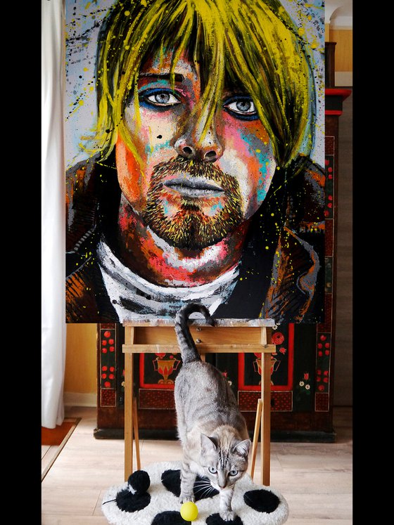 Portrait Kurt Cobain In Bloom Celebrity Decorative Wall art Home deco Hotel Ready to hang