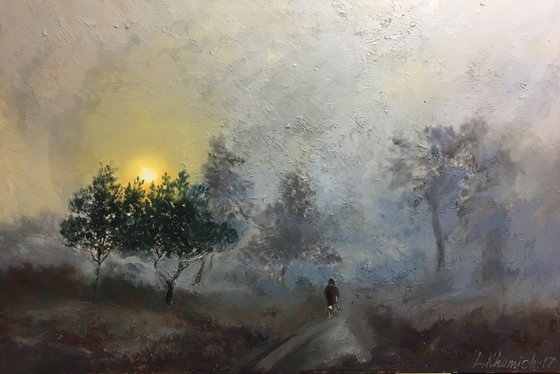 Sunrise and Foggy Morning Large Landscape Painting