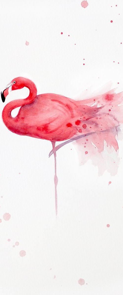 Flamingo -  Tropical birds, Ex by Olga Beliaeva Watercolour