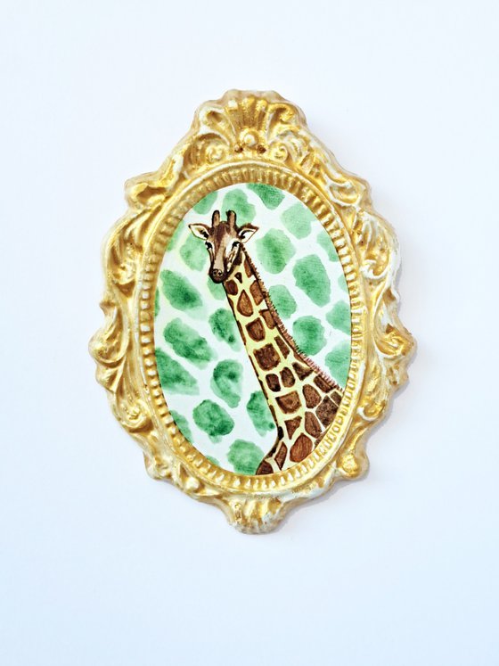 Kenyan giraffe, part of framed animal miniature series "festum animalium"
