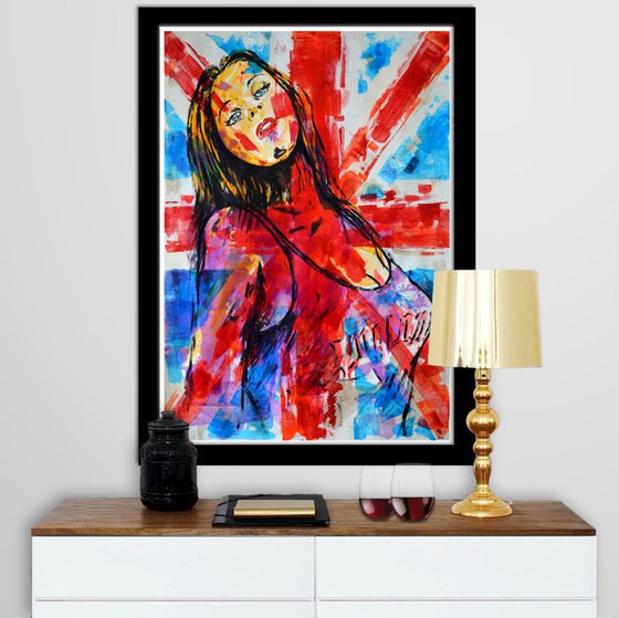 British Girl - Acrylic Abstract Art Painting On A1 Large Size Paper