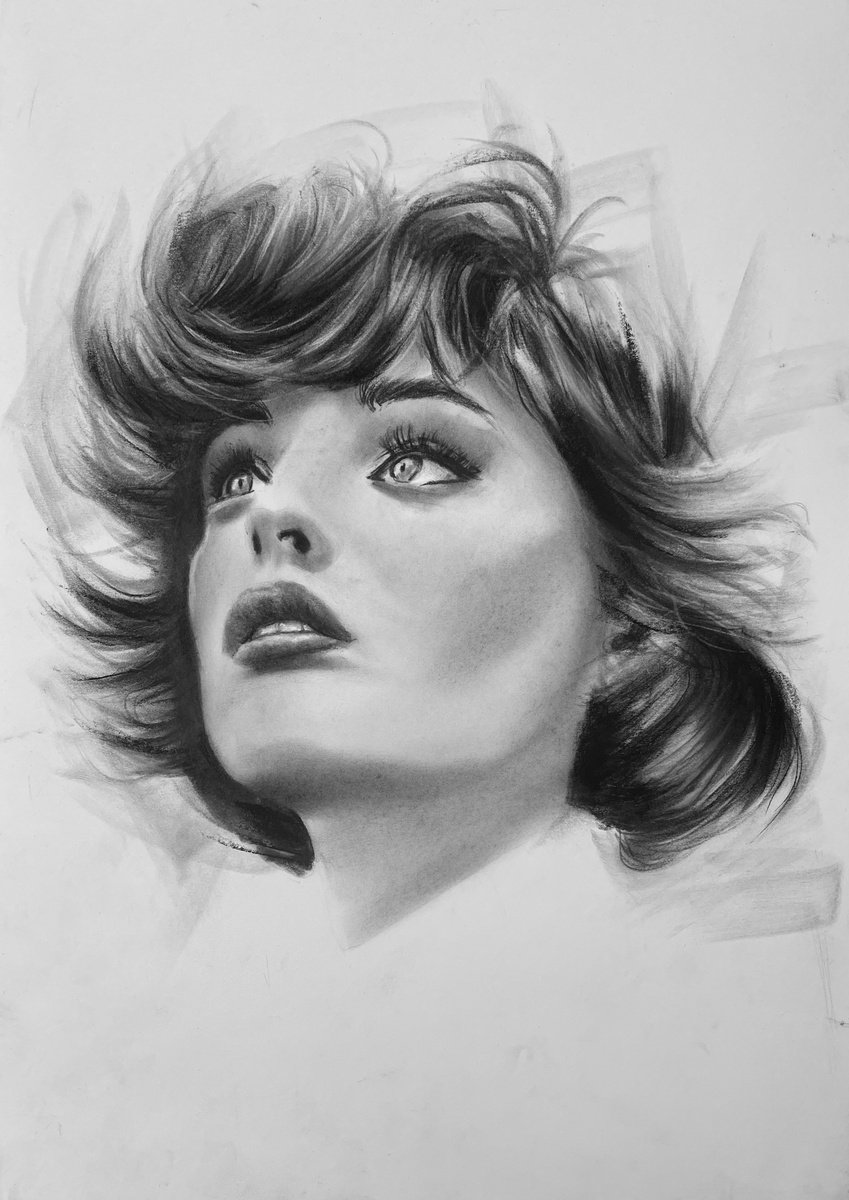 Illustrative Portrait Charcoal Drawing By Denny Stoekenbroek, 12 X 17, Avalon, Original Artwork