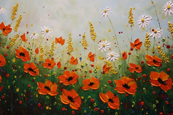 Wildflower Meadows Painting, Impasto Large Artwork