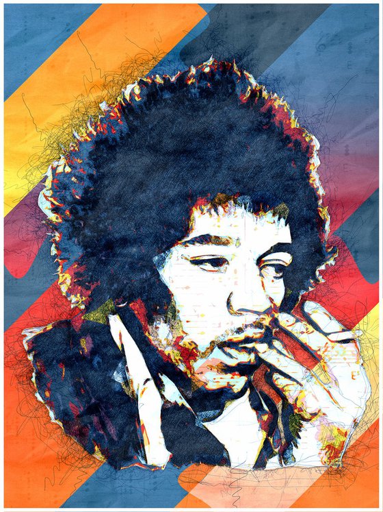 Jimi Hendrix Smokes The Cigarette - Pop Art Modern Poster Stylised Art