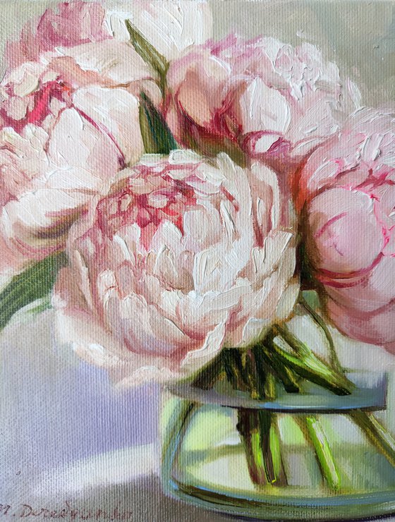 Peony painting original, Peony wall art, Flowers art canvas painting, Small paintings on canvas