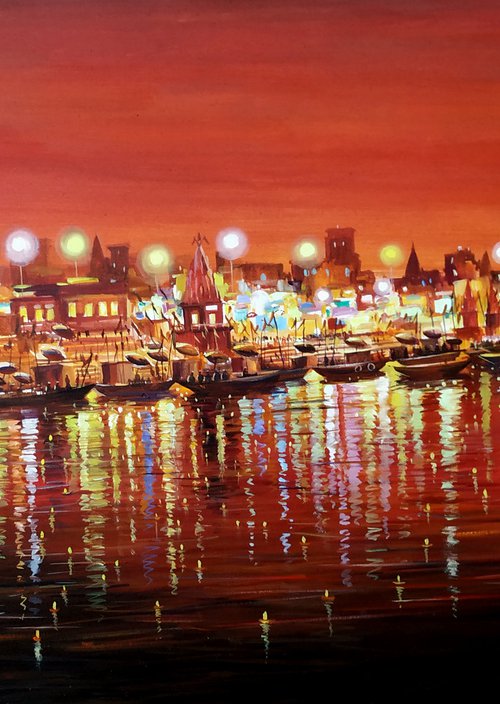Beauty of Night Reflections Varanasi by Samiran Sarkar