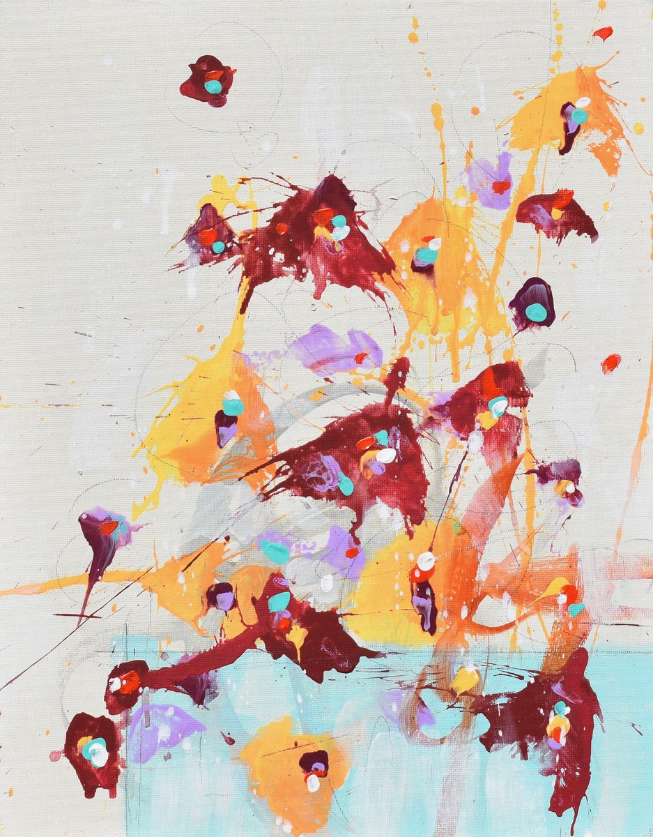 Abstract Landscape Painting By Cynthia Ligeros, 11 X 14, Flowers Of Spirit, Original Artwork