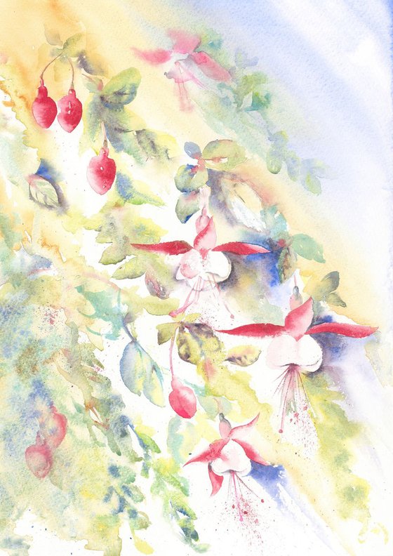 Fuchsia, Floral Wall Art, Floral watercolour, original watercolour painting,