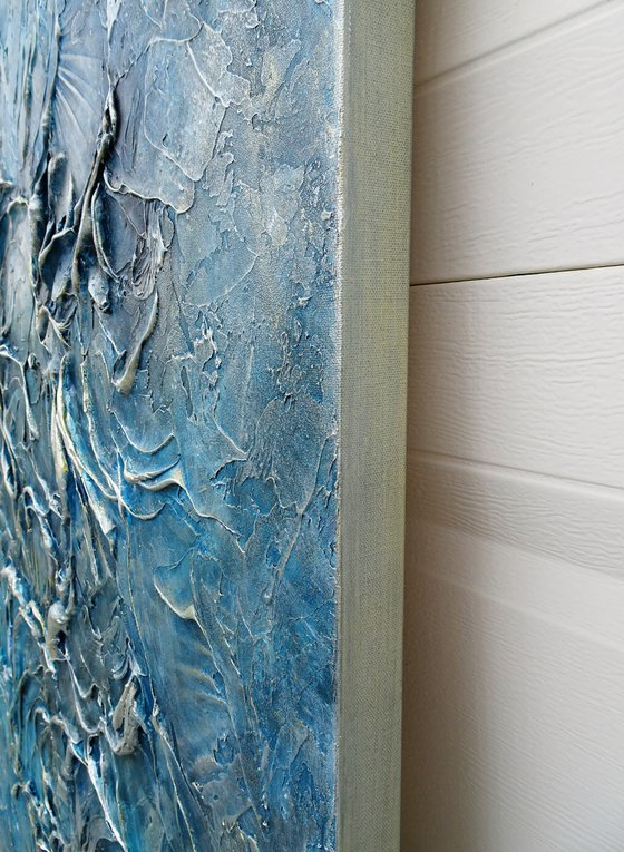 SEA SHELLS IN BLUE. Extra Large Abstract Textured Painting