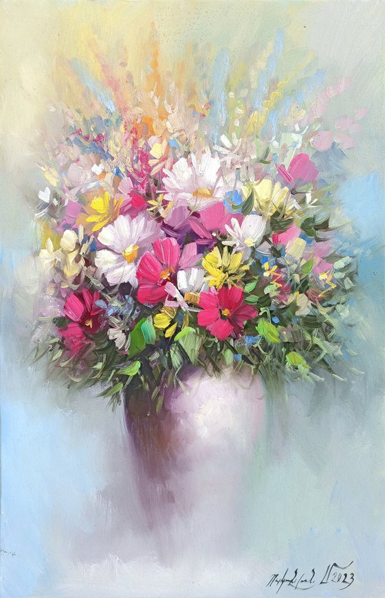Delicate flowers (40x60cm, oil painting, ready to hang)