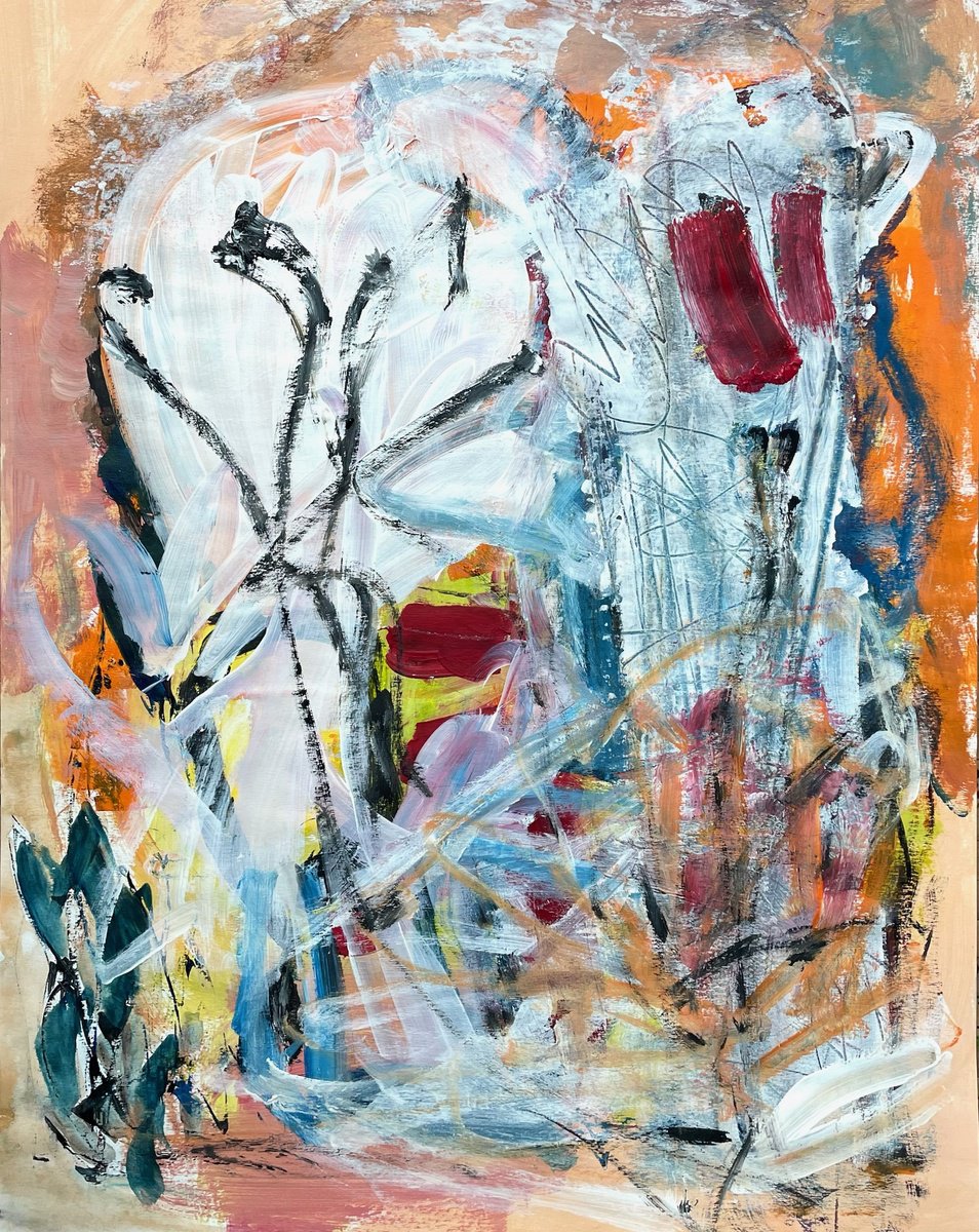 Organic Abstract Acrylic Painting By Christel Haag, 17 X 21, Now Its Her Time, Original Artwork