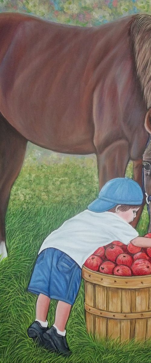 Picking apples, Little Boy and Horse by Sofya Mikeworth