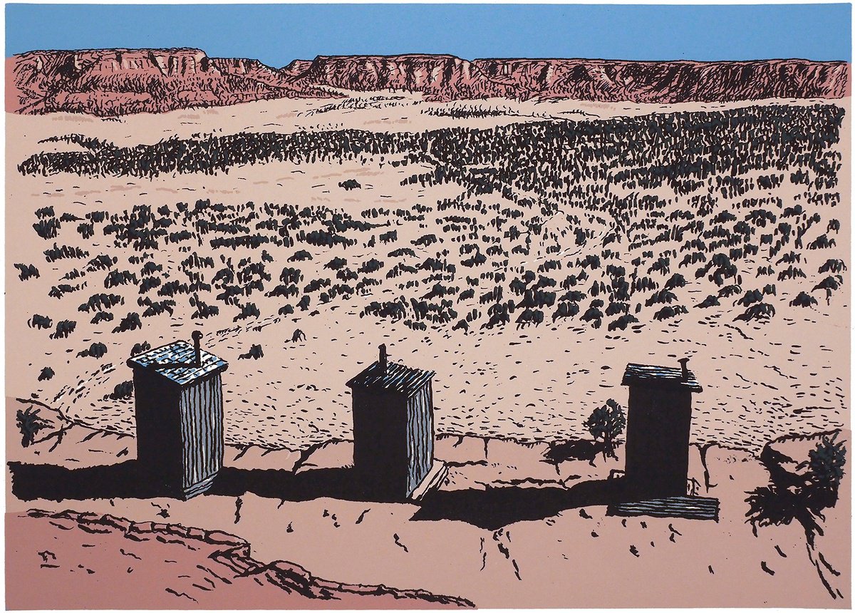 Graphic Landscape Screenprint By Francis Stanton, 15 X 11, Cliff Outhouses, Original Artwork