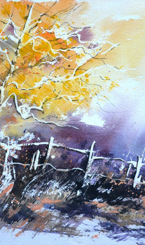 Autumnal landscape watercolor by Pol Henry Ledent