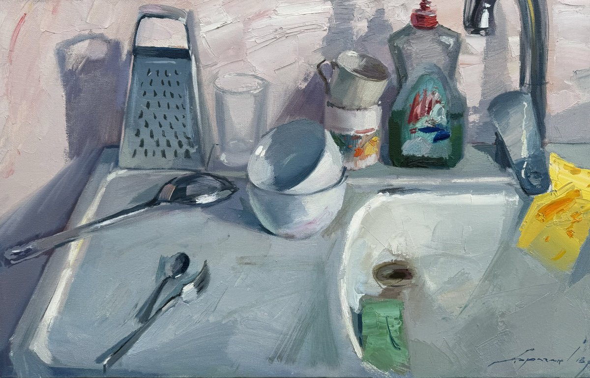 Expressive Still Life Oil Painting By Ivan Dragan, 24 X 16, Kitchen, Original Artwork