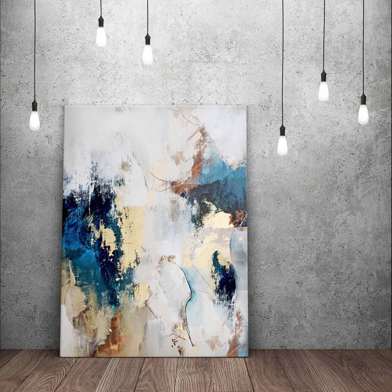 "Flow 2" Blue gold abstract acrylic art