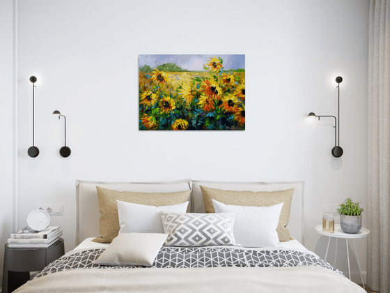 Wind and sunflowers