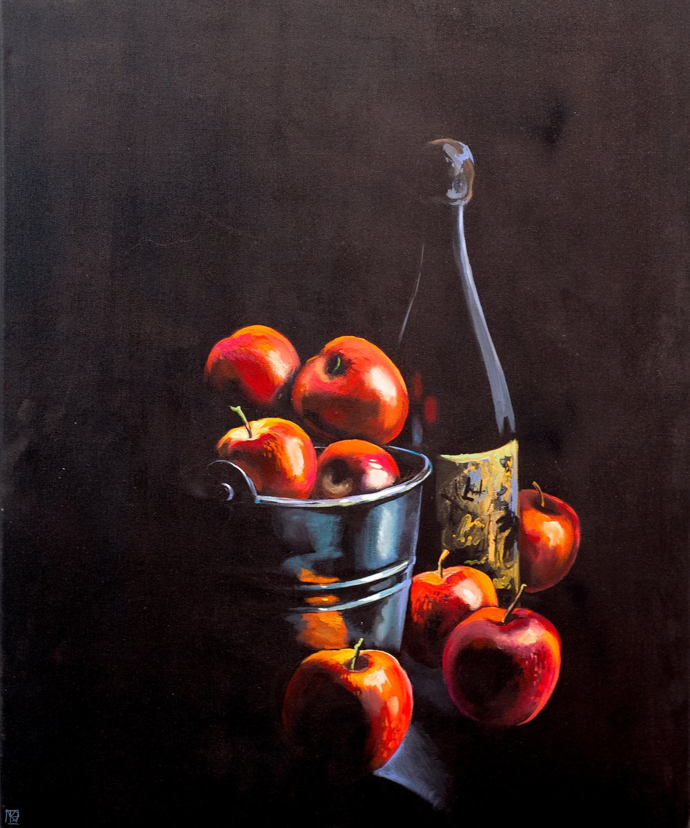 Champagne With Fruits On Black By Maria Kireev, 20 X 24, Artwork For Sale On Artfinder