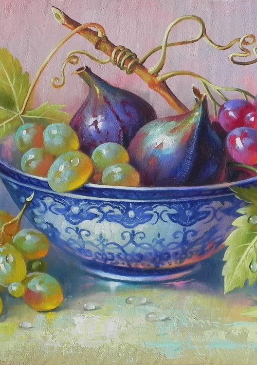 "Still life with fruit" OIL ON CANVAS ORIGINAL ART KITCHEN DECOR by Tetiana Novikova