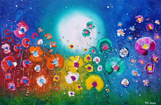 "Magic Moon & Rainbow Flowers in Love"