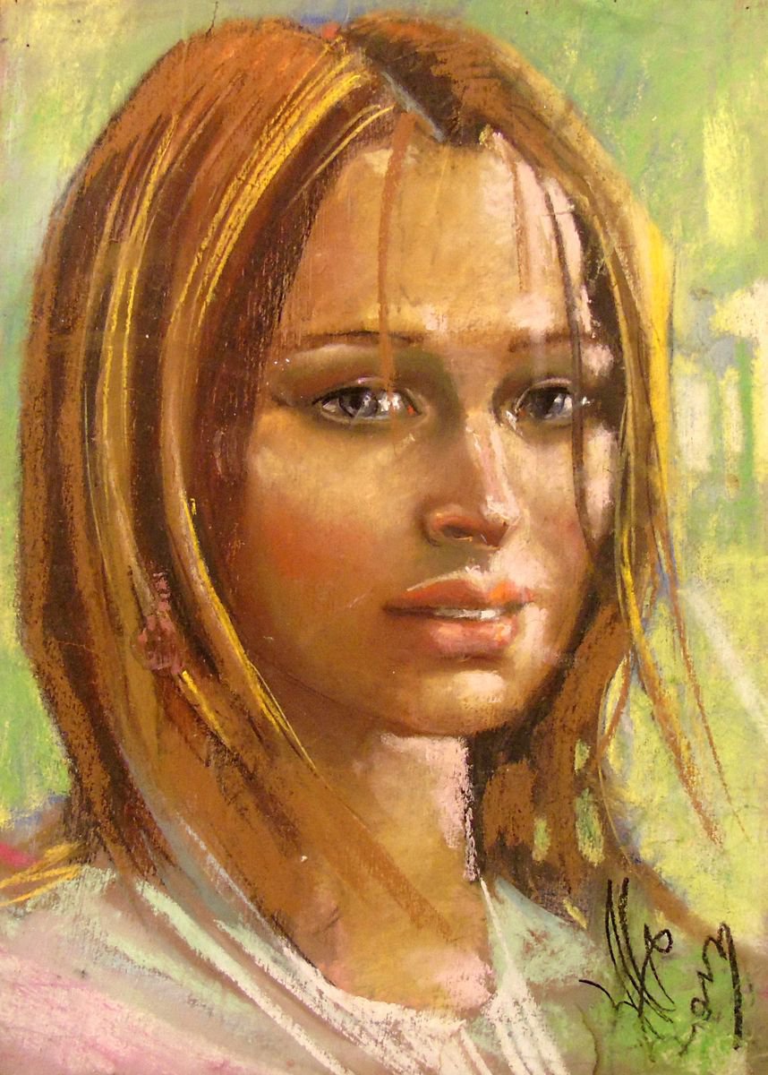 Portrait Pastel Drawing By Yuri Zelonuy, 12 X 16", Stranger 25, Original Artwork