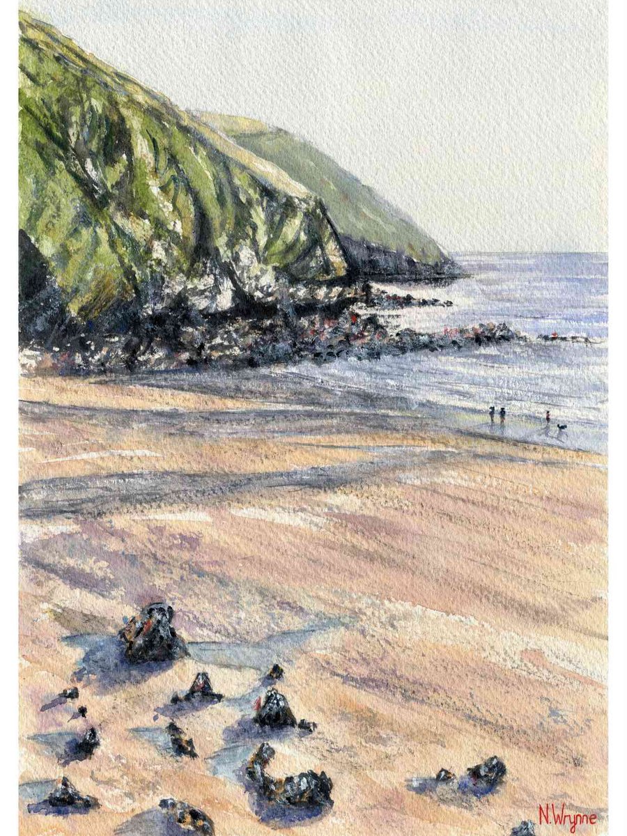 Watercolour Beach Artwork - AT THE WATERS EDGE - Coastal Sea Landscape Original Art by Neil Wrynne