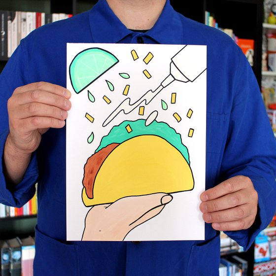 Taco Mexican Food Pop Painting on A4 Paper (Unframed)