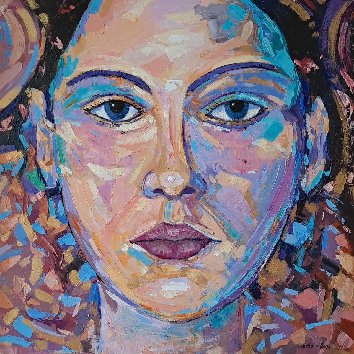 Expressive Portrait Acrylic Painting By Claudio Ciardi, 28 X 28, Figure, Original Artwork