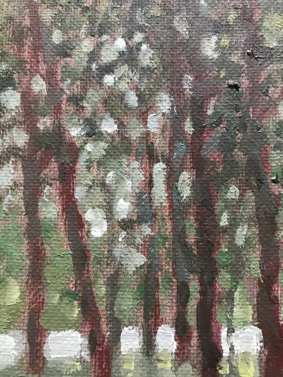 Original Oil Painting Wall Art Signed unframed Hand Made Jixiang Dong Canvas 25cm × 20cm lights dancing in the woods landscape Small Impressionism Impasto