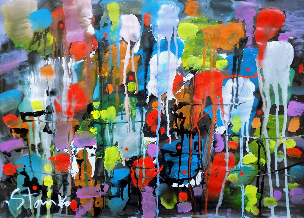 Abstract Acrylic Painting By Stanislav Bojankov, 28 X 20", Just Rainy-Lii, Original Artwork
