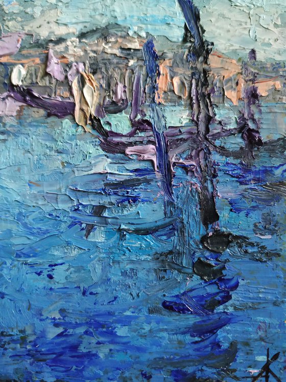 Painting Blue heart of italy - Venice Gondola, oil painting, venice painting, arhitecture