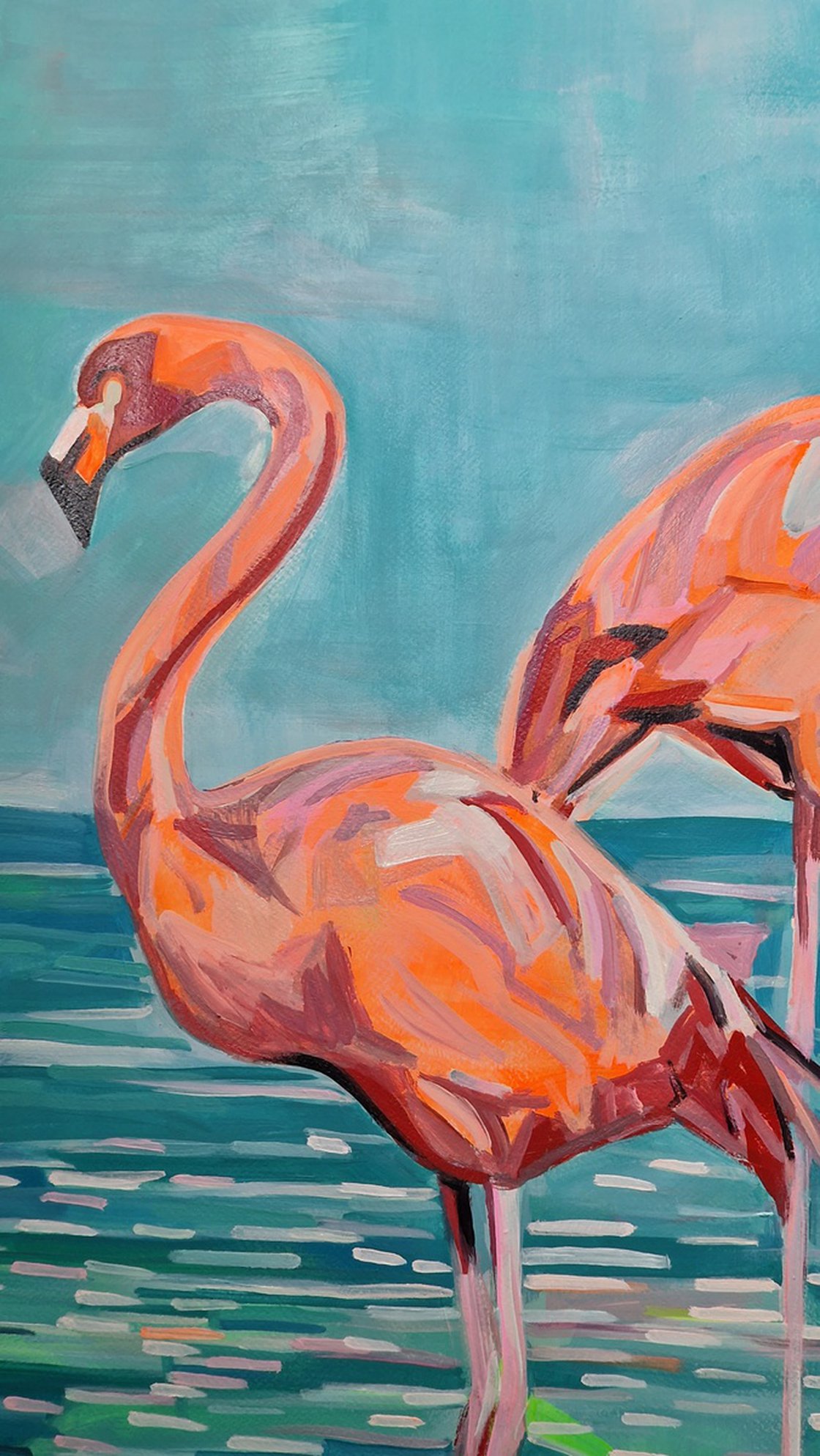 Original Acrylic Painting - Flamingos by Alexandra Djokic