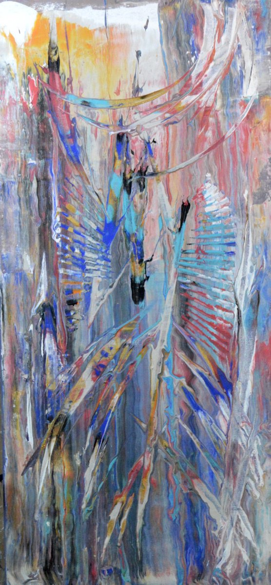 Organic Abstract Acrylic Painting By Lucian Richards, 14 X 30", Combustion, Original Artwork