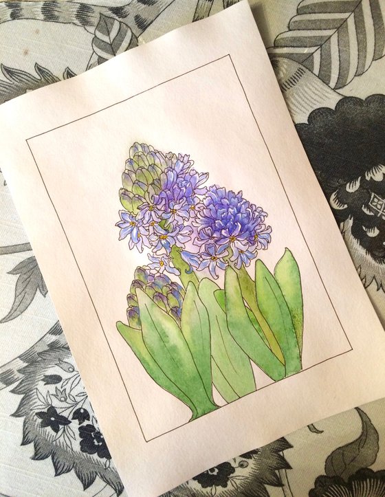 Hyacinth flowers mixed media illustration