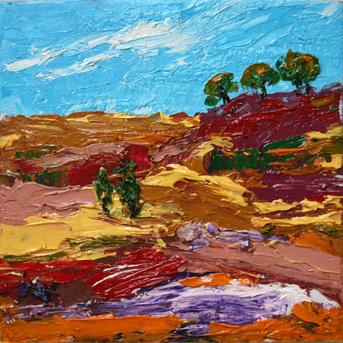 Abstract Landscape.  4x4" / FROM MY A SERIES OF MINI WORKS LANDSCAPE / ORIGINAL OIL PAINTING by Salana Art Gallery