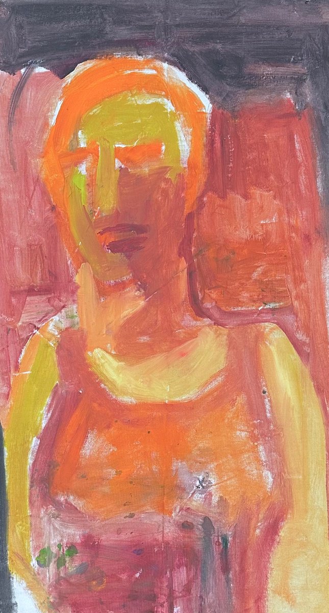 Organic Portrait Oil Painting By Arun Prem, 19 X 36, Amrita - Life Stories #28, Original Artwork