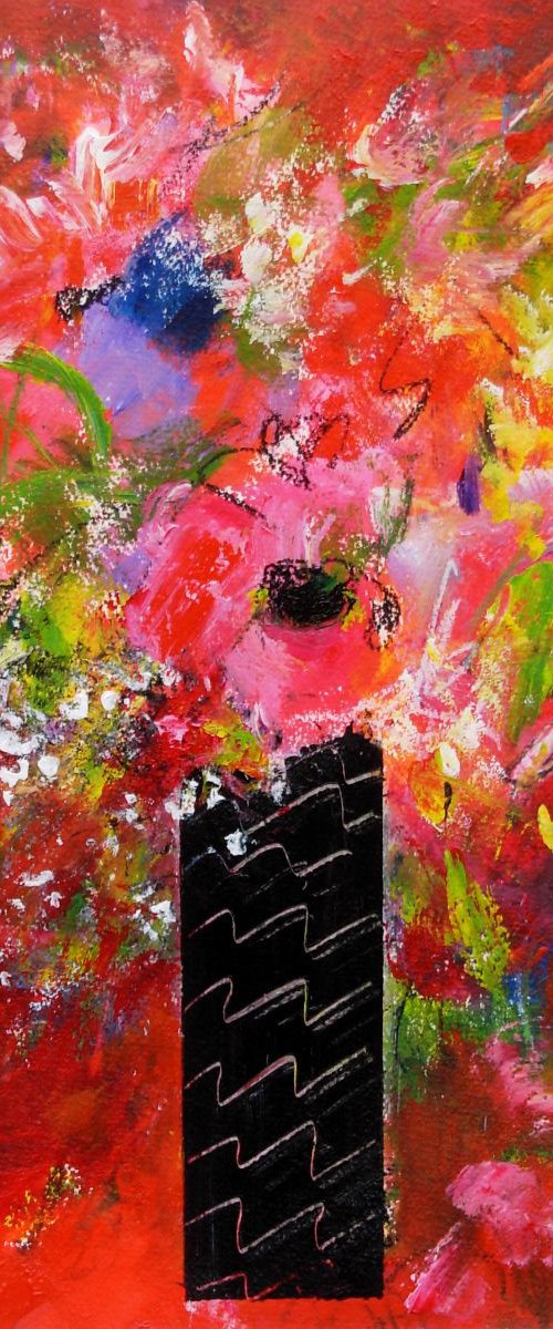 Summer Flowers in a Black Vase by Jan Rippingham