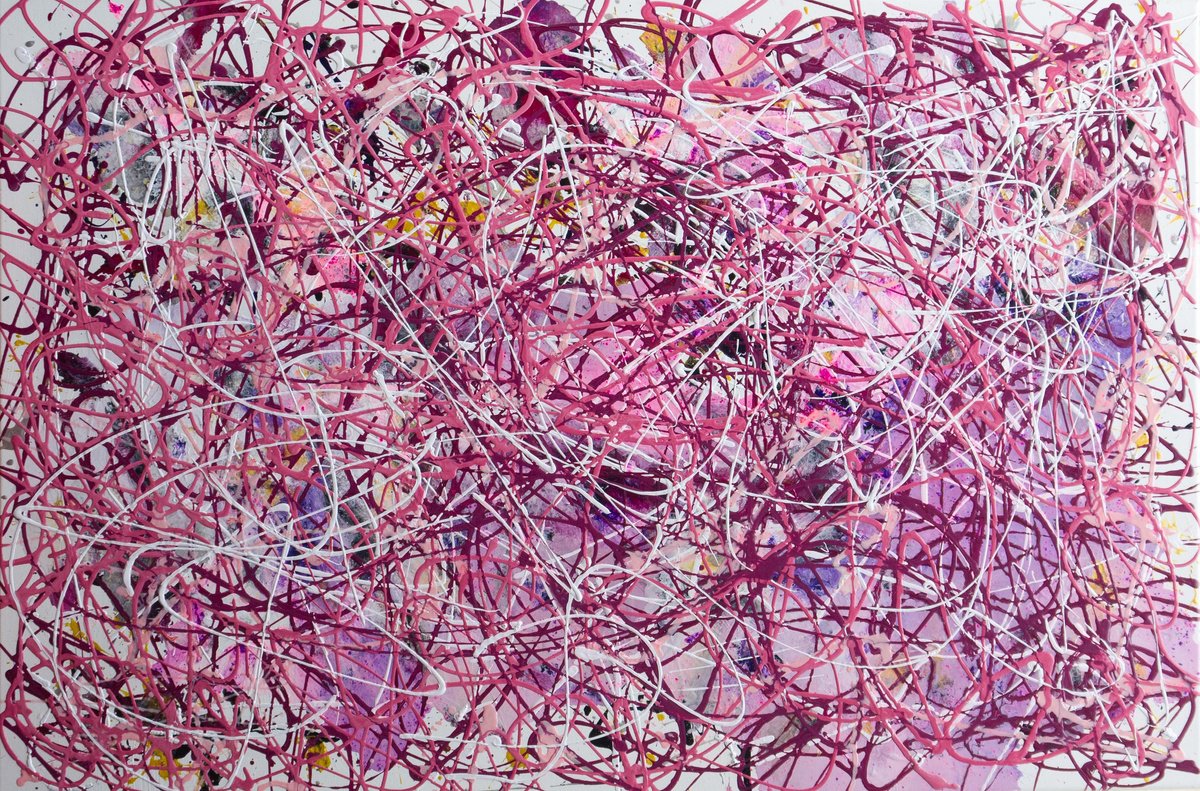 Expressive Abstract Acrylic Painting By Km Arts, 47 X 31", A Little Piece Of Paradise, Original Artwork