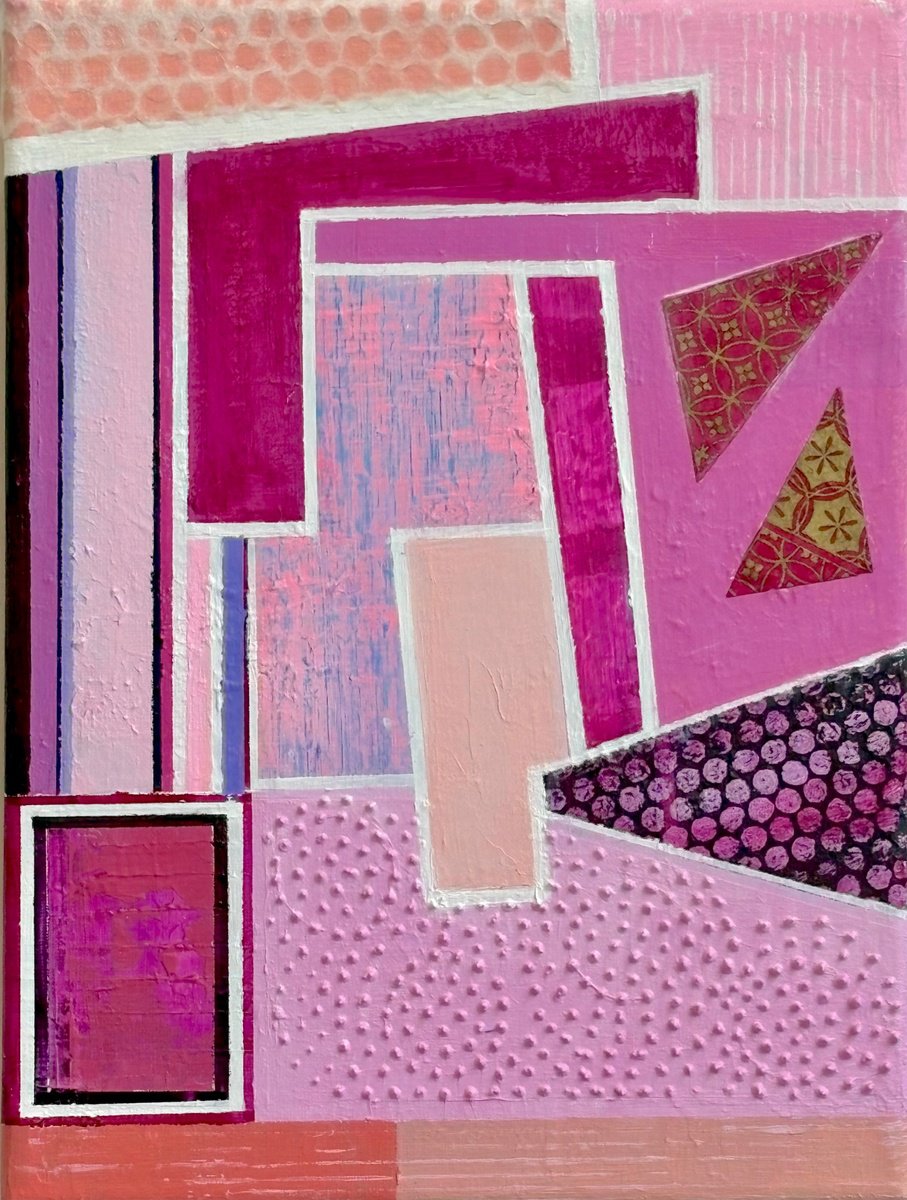 Geometric Abstract Painting By Benna Holden, 9 X 12, Tickled Pink, Original Artwork