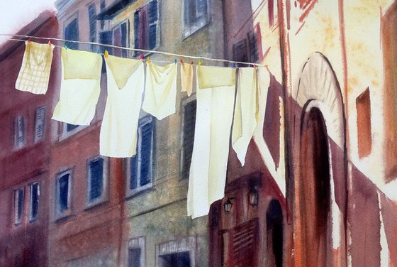 Rome Street  - hanging clothes drying outdoor - urbanscape - cityscape - Italy - italian street