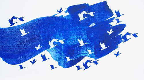 Blue and white geese by oconnart