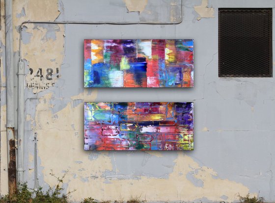 "Different Strokes" - Save As Series - Original PMS Abstract Diptych Oil Paintings On Recycled Wood - 32" x 28"